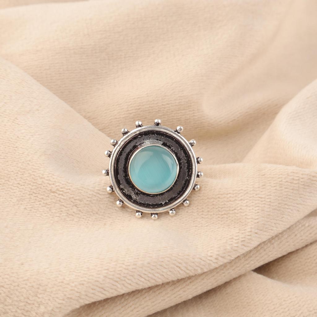 Blue Cat's Eye Gemstone Ring, 925 Sterling Silver Ring Jewelry, Handmade Jewelry Ring, Balancing Jewelry Gift For Women