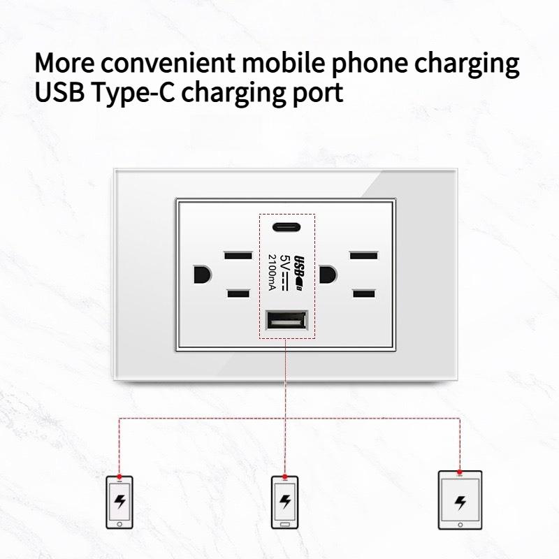 1PC American USB Switch Socket American Standard American Standard Six-hole Type-c118 Switch Socket