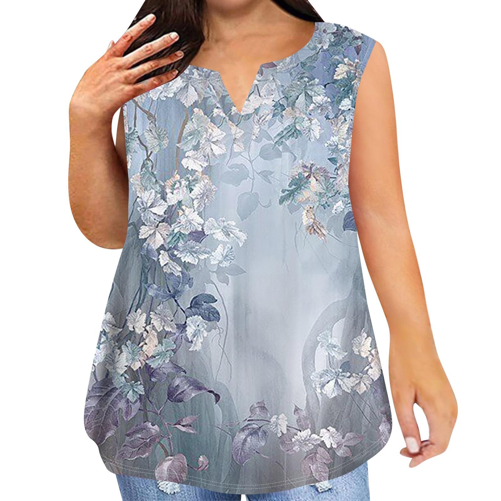 

Модная женская повседневная футболка без рукавов с v-образным вырезом и винтажным принтом больших размеров с карманами XXXL синий