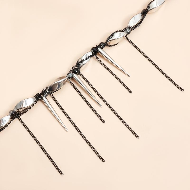Versatile Tapered Spiraled Beaded Necklace Dark Design Jewelry With Fringed Detail Comfortable For Daily Wear
