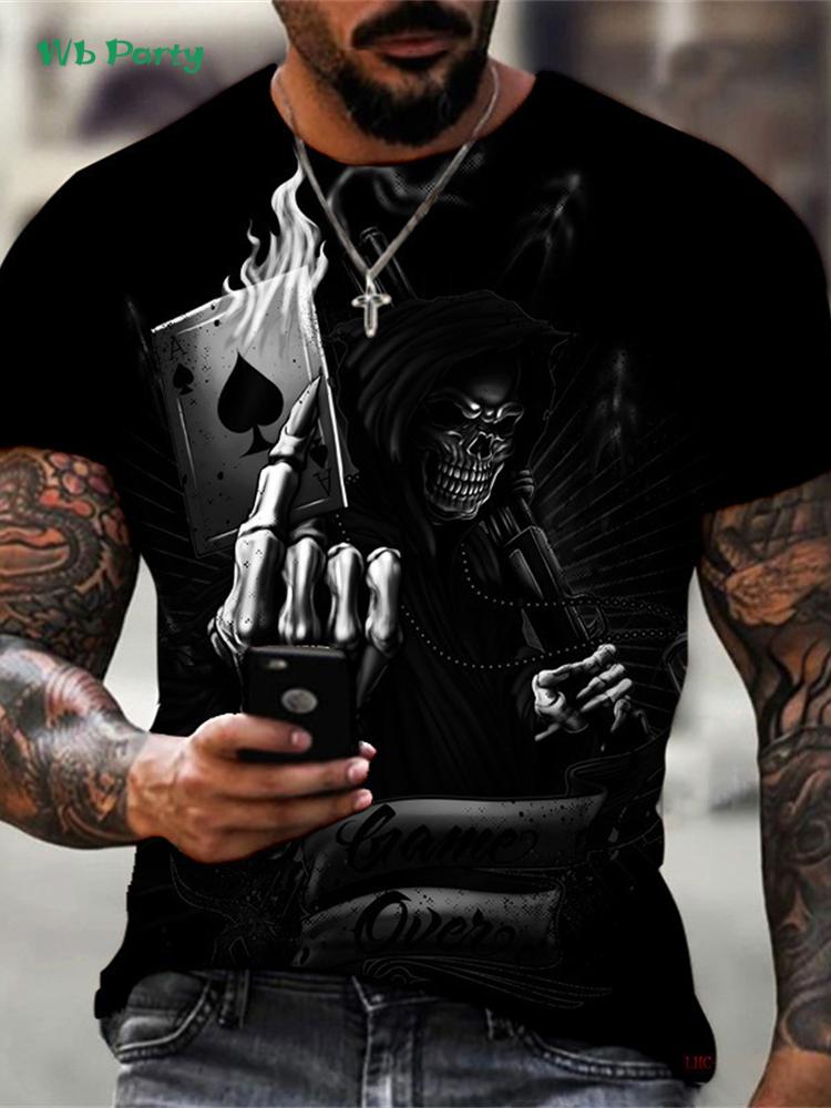 Retro skull 3D print men's T-shirt, summer street style men's top, fashionable round neck short-sleeved T-shirt, new loose fit men's clothing.