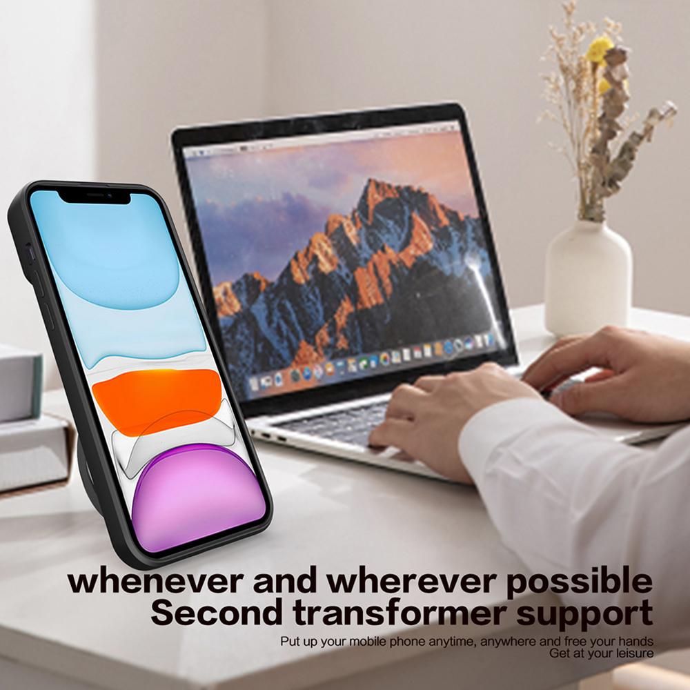 For iPhone 12 6.1 inch Slide Camera Lid Phone Case Rotatable Kickstand PC+TPU Shockproof Cover