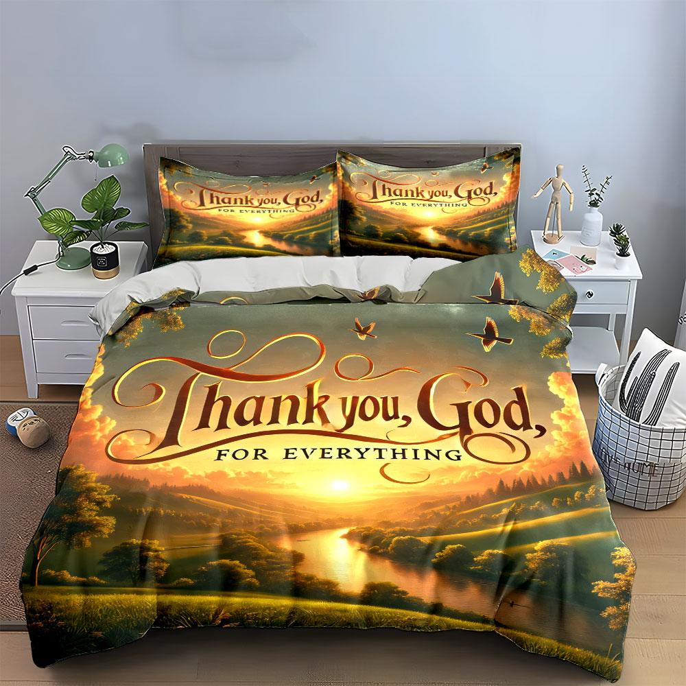 "Nature-Inspired Spiritual Quote Set"  kid's and adults' bedroom decor, Exquisite three-piece bedding set gift