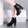 Leather High-heeled Women's Single Shoes Winter All-match Thick-heeled Plus Velvet Cotton Shoes Short Boots High-top Women's Shoes