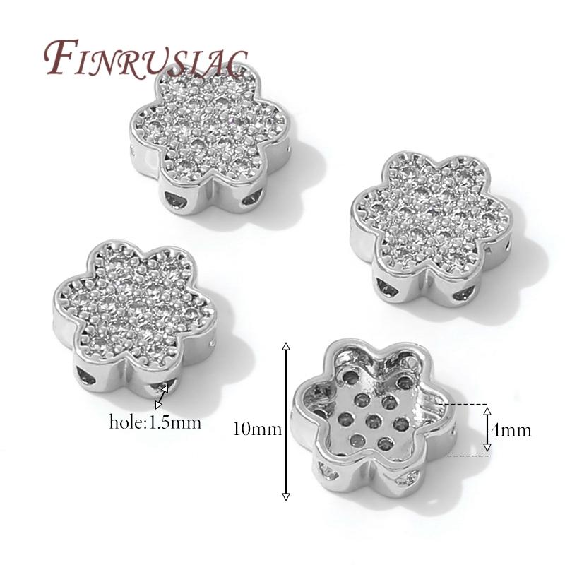 10*4mm 18K Gold Plated Brass with Zircon Flowers Beads For Bracelets Making Accessories,Separator For Beads,Spacer Bead Findings
