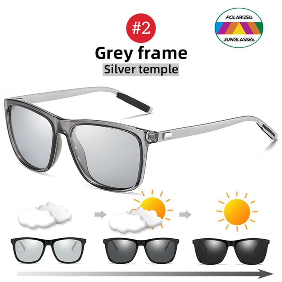 

NONOR Color Change Grey Frame Photochromic Polarized Sunglasses Men Square Classic Chameleon Glaases Transition Lens Eyewear 1PC