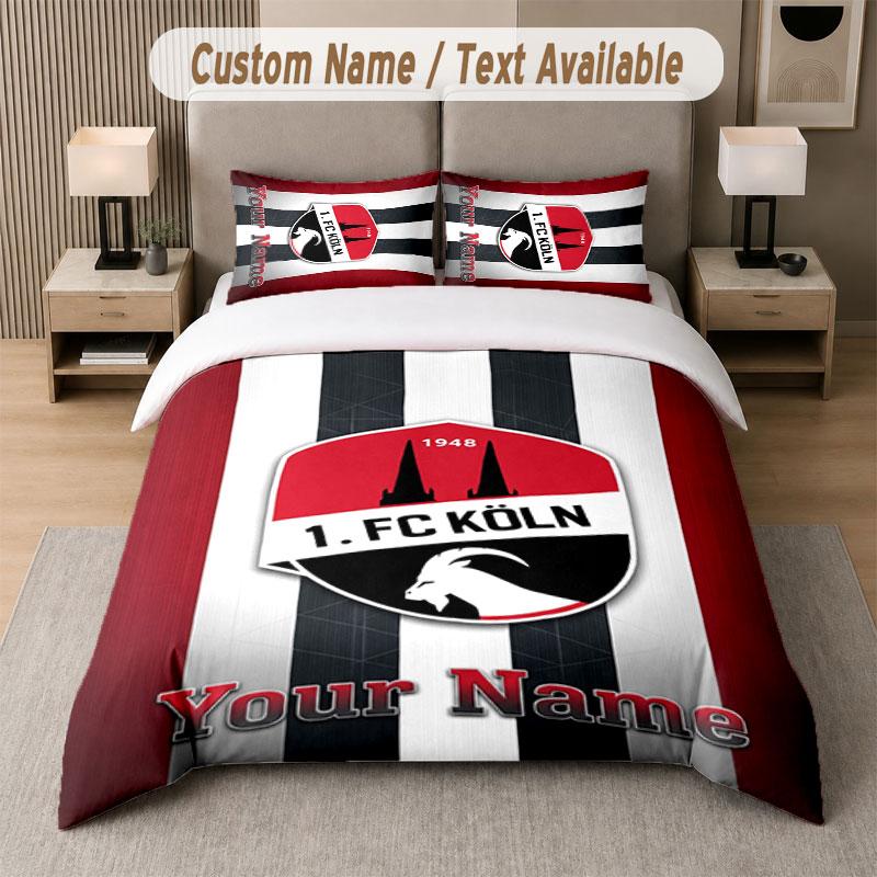 Custom Bedding Set FC Köln Pattern, Print Name Text 1 Duvet Cover plus 2 Pillowcases Home Textile
