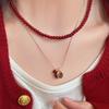 Retro Trendy Red Fruit Pomegranate Pendant Stackable Necklace Earrings Set for Women New Year Lucky Chinese Style Jewelry Sets