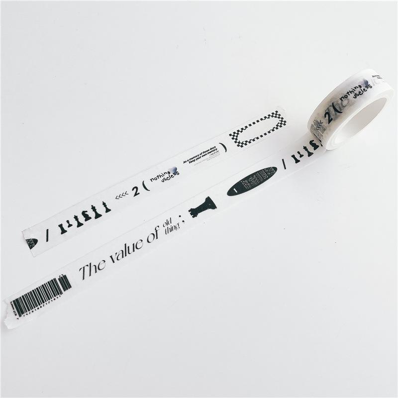 5m Black White Plaid Washi Tape Korean Ins Style Hand Drawn English Letters Decorative Paper Tape for Journaling Scrapbooking