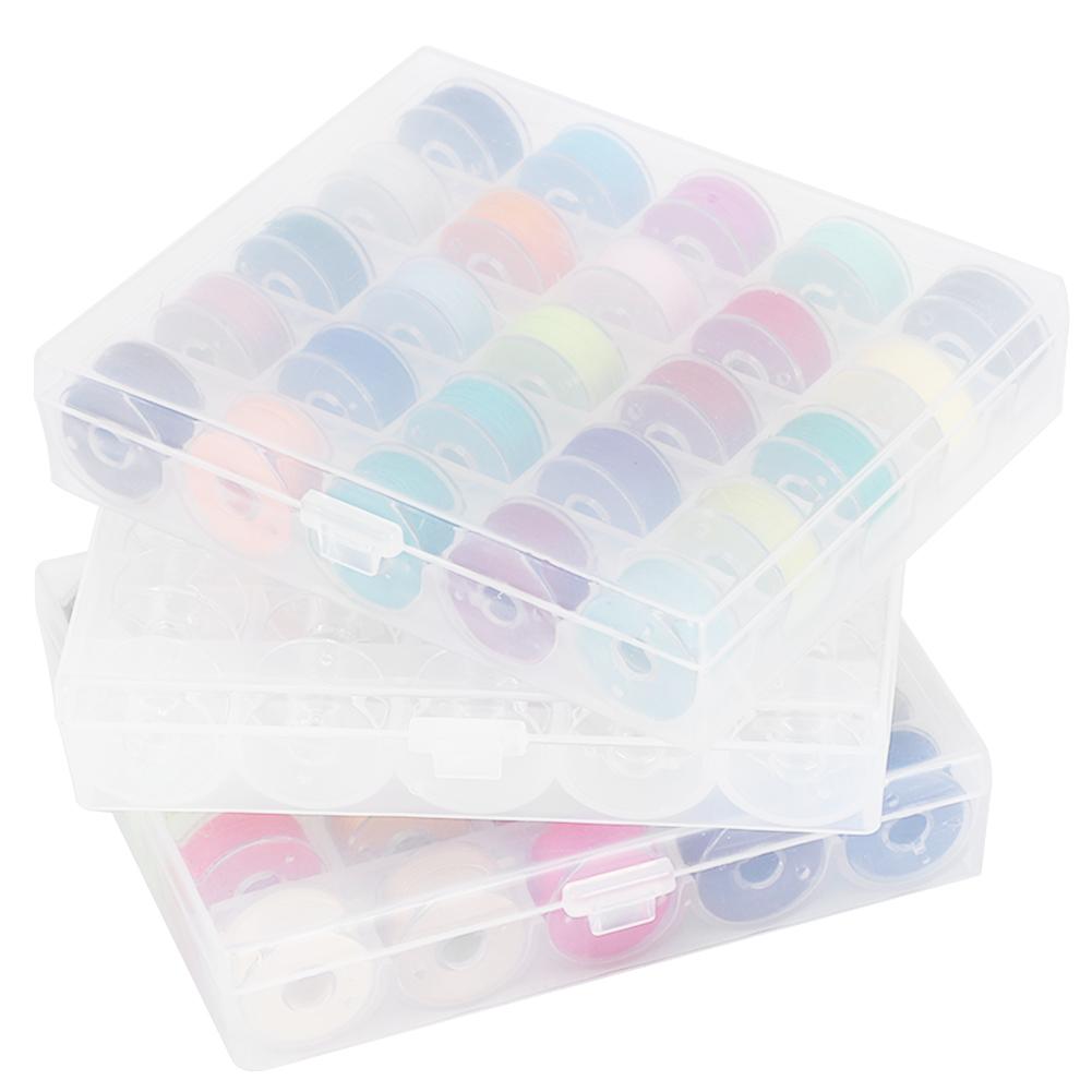 

Набор шпульных ниток Прозрачная коробка Ассорти Цвет Предварительно намотанный швейный шпульный иглы для вышивания Лента