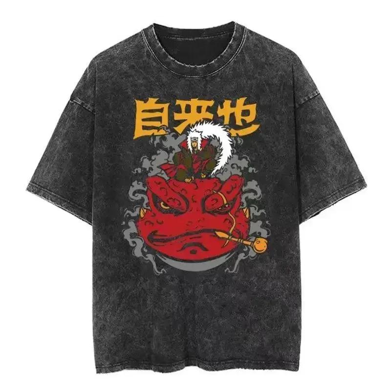 Baumwolle Herren Vintage Japan Anime Print Oversize T-Shirt Streetwear Harajuku Sommer Schwarz Kurzarmhemd Locker Baumwolle Oberteile T-Shirts