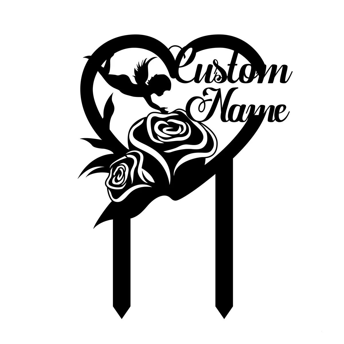 Metal Angel Heart Garden Stake Outdoor Yard Art Decor