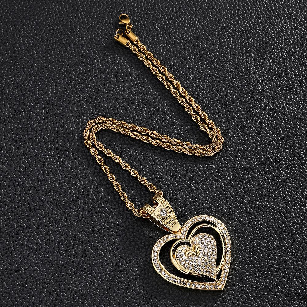 Plný diamantový love slitina přívěsek unikátní design srdce náhrdelník hip hop pánský náhrdelník