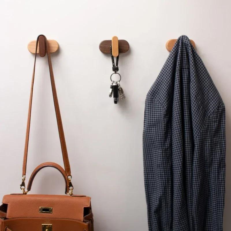 1/4pcs Wooden Hook Nordic Minimalist Creative Japanese Style Wooden Retro Wall Hangers Clothing Hook Organization Home Storage