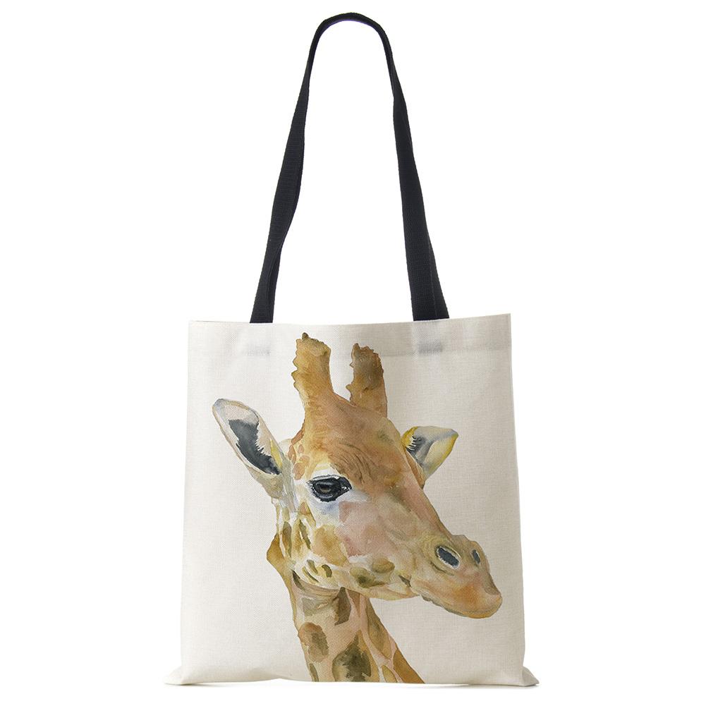 Watercolor Giraffe Deer Print Tote Bags for Women Casual Handbags Shopping Bag Large Capacity
