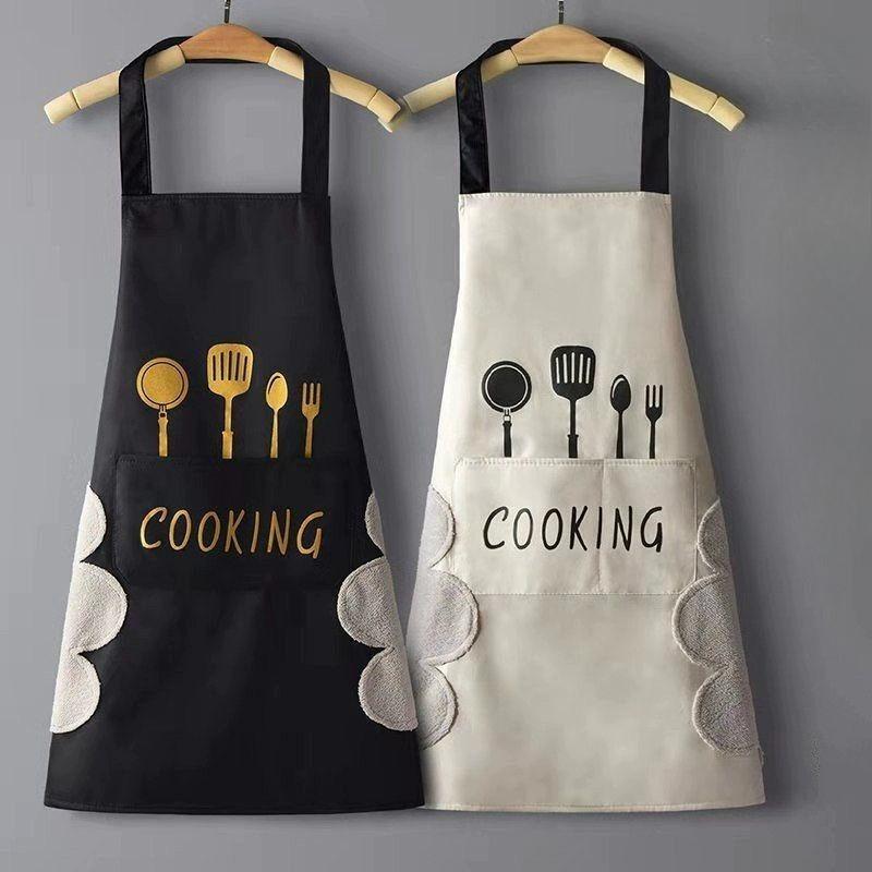 Knife Fork Pattern Waterproof Apron,Household Restaurant Kitchen Apron,Oil Resistant Hand Erasable,Fashionable Workwear Aprons