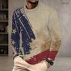 Men S Plus Size Round Neck Long Sleeve Vintage American Flag Printed Pullover T Shirt Straight Hem