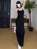 American street thin black suspender vest skirt medium and long sleeveless dress new women's skirt long dress
