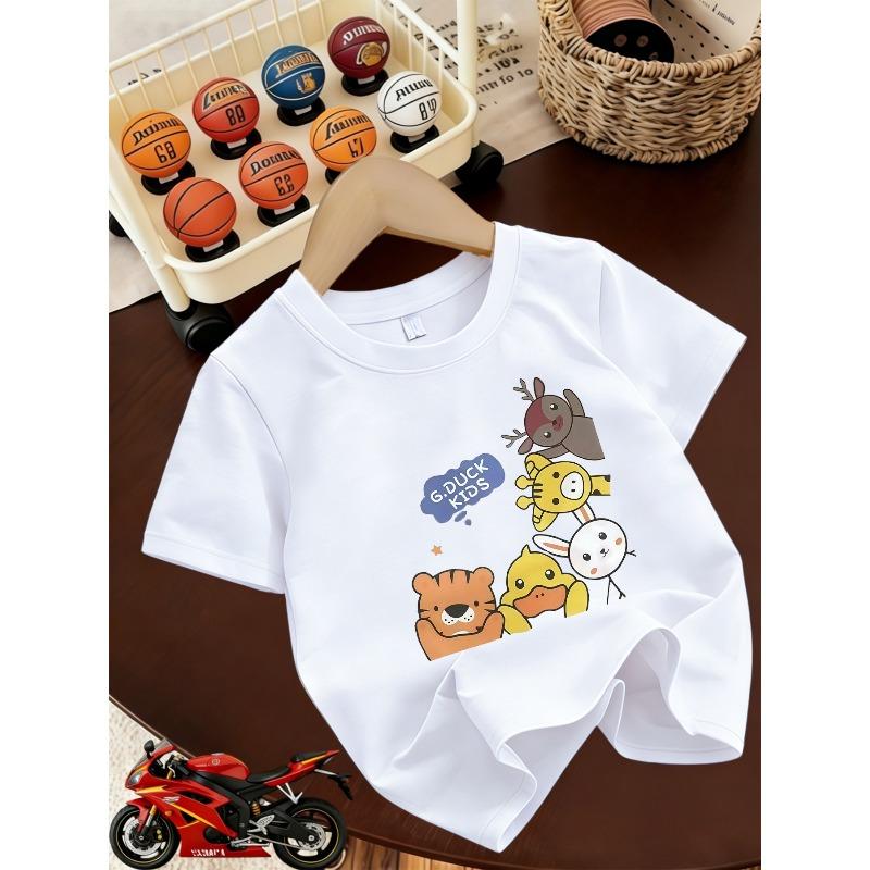 Kids Crewneck Short Sleeve T-Shirt, Cute Cartoon Placement Print 110