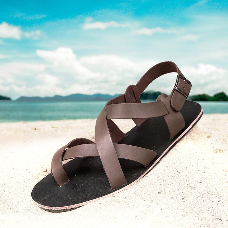 Men Sandals PU Slim Strap Combination Buckle Comfortable Classic Anti Slip Beach Sandals