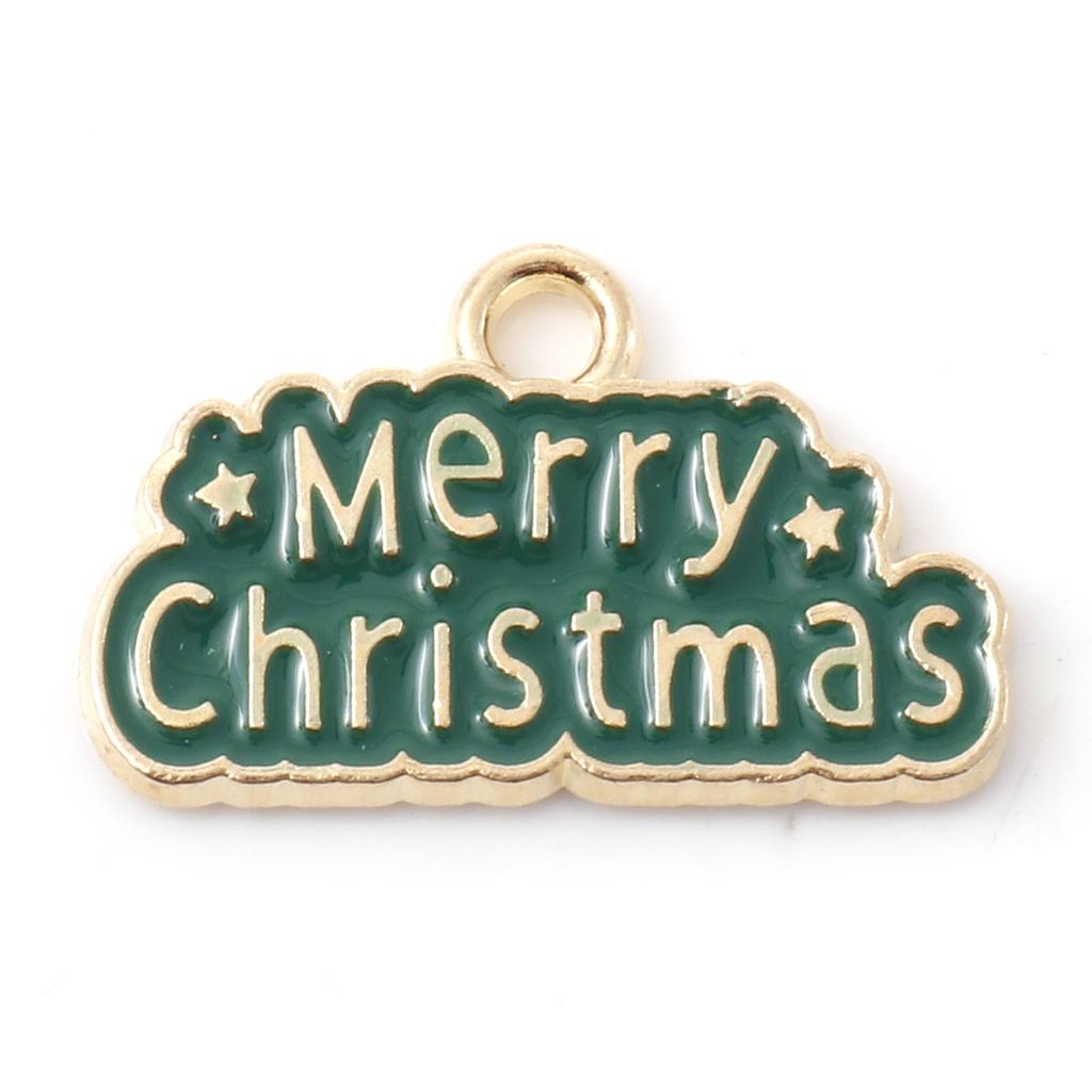 10 PCs Cartoon Christmas Charms Enamel Snowman Santa Claus Gold Color Metal Pendants For DIY Making Necklace Jewelry Findings