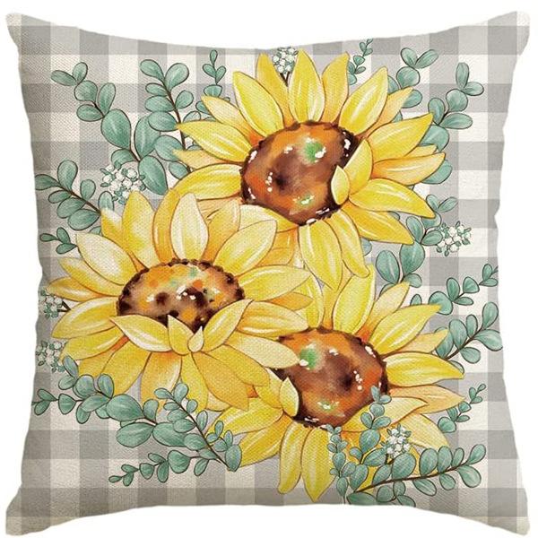 Summer Sunflower Pillow Case Linen Print Sun Flower Home Sofa Pillow Plant Flower Pillow
