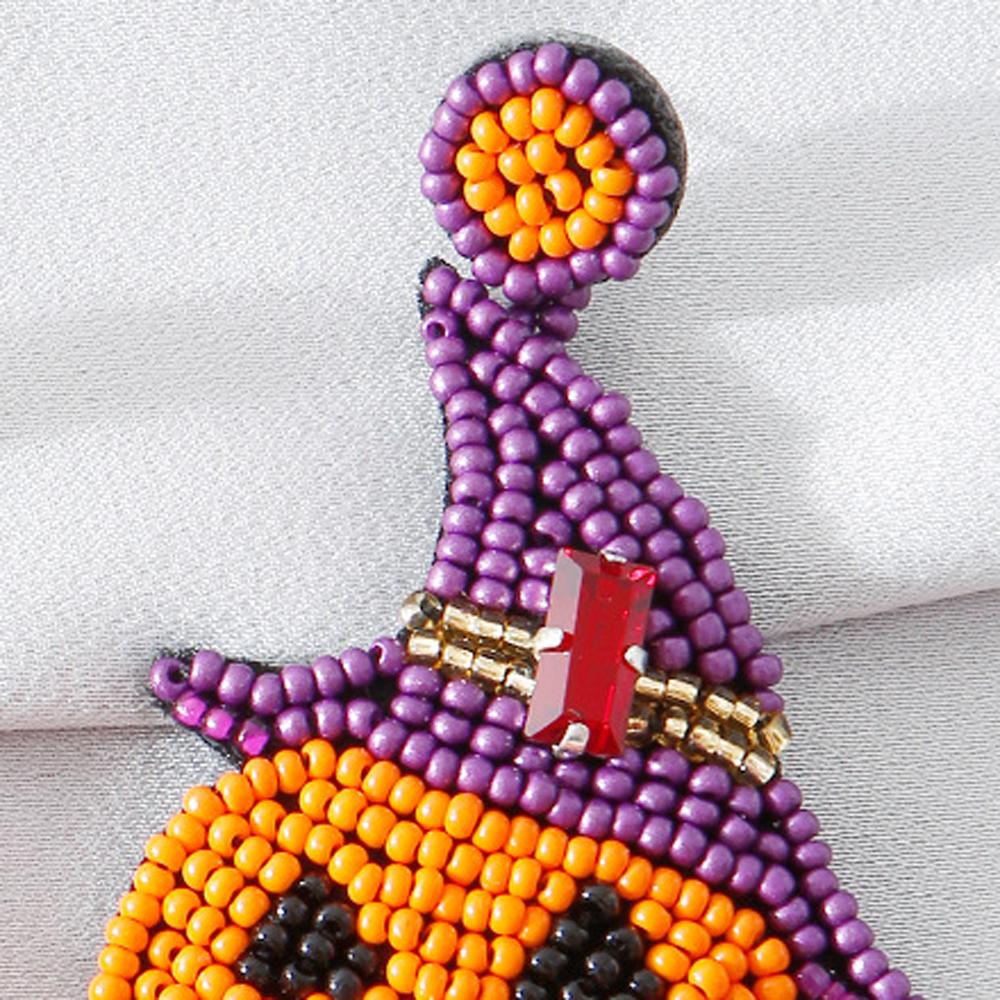 Black Cat Halloween Rice Bead Earrings Witch Cat Pumpkin Dangle Earrings  Girls Gift