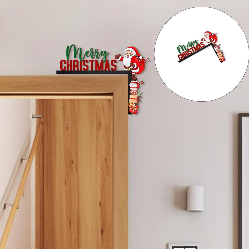 Christmas Gift Decorative Wooden Santa Door Frame Ornament Holiday Homes Decoration With Santa and Presents