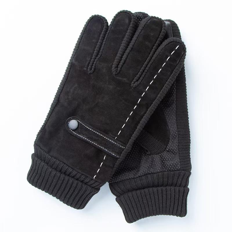Thickened and Fleece Leather Gloves In Winter All Fingers for Men's Sports Cycling Cold Proof Wind Proof Warm Touch Screen Electric Vehicle Skiing