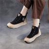Johnature Echtes Leder Dicksohlige Retro Stiefeletten mit seitlichem Reißverschluss Lässige Schnürschuhe Damen Flache Plateau Schuhe