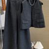 Women's Sleeveless Wool Fashion Suit: Single-Breasted Vest with Semi-Elastic Waist and Casual Wide-Leg Pants