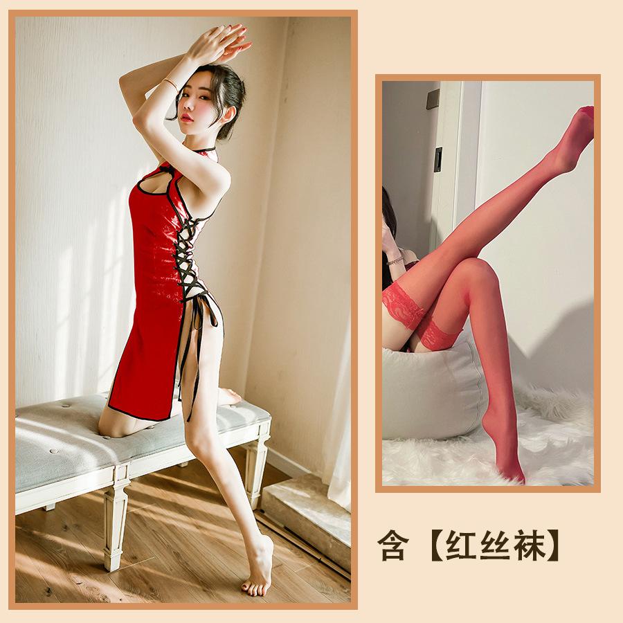 Sex Underwear Hollow Split Strap Cheongsam Sexy Improved Uniform Republic of China Style Tight Hip Women's Suit