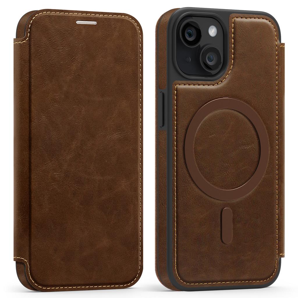 For iPhone 15 Case Compatible with MagSafe RFID Blocking Card Holder Leather Phone Cover