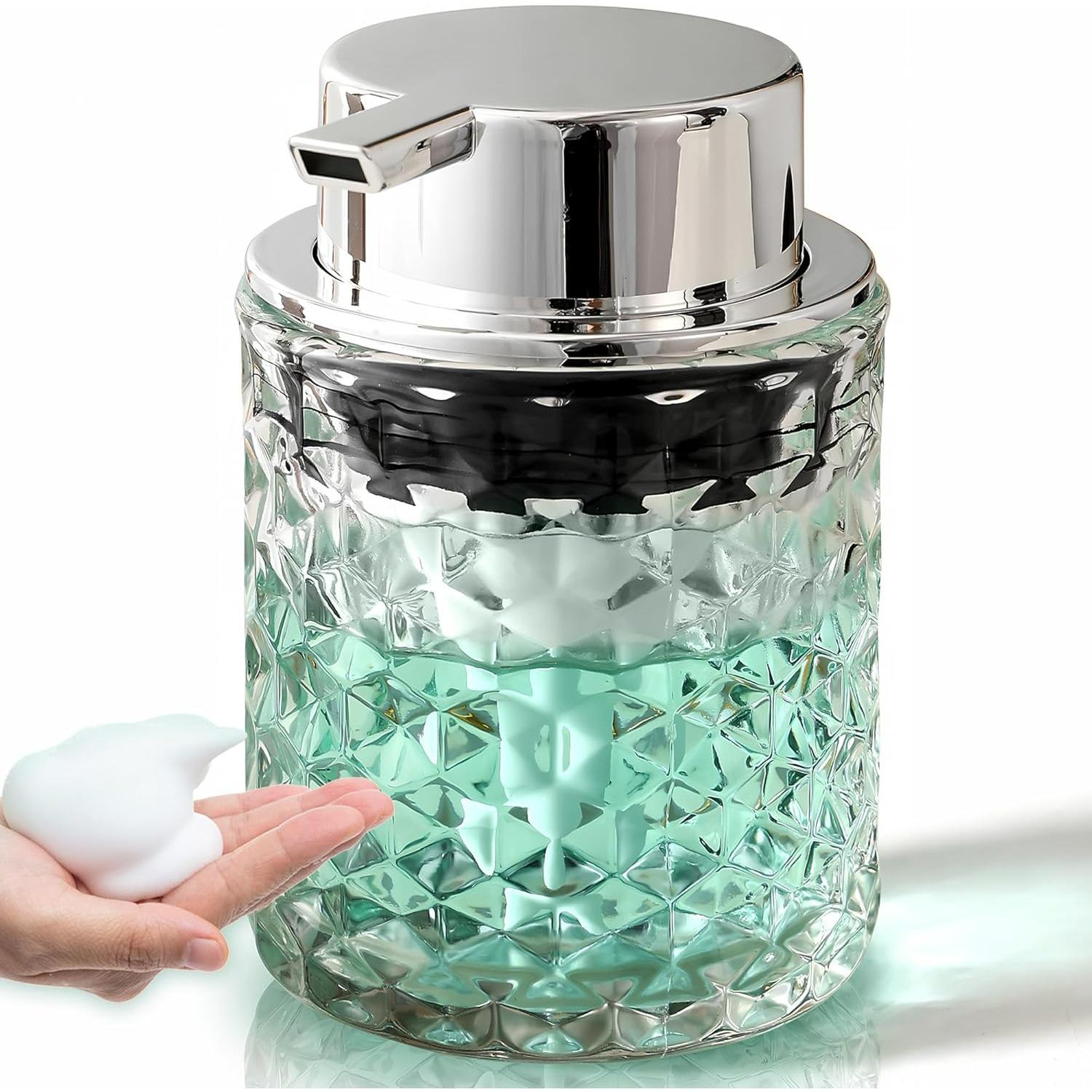 Foaming Soap Dispenser,Foaming Hand Soap Dispenser for Bathroom,Refillable Clear Glass Soap Dispenser with Large Pump 1