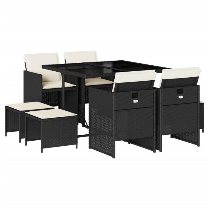 VidaXL Ensemble à manger de jardin 9pcs coussins noir résine tressée 3277721