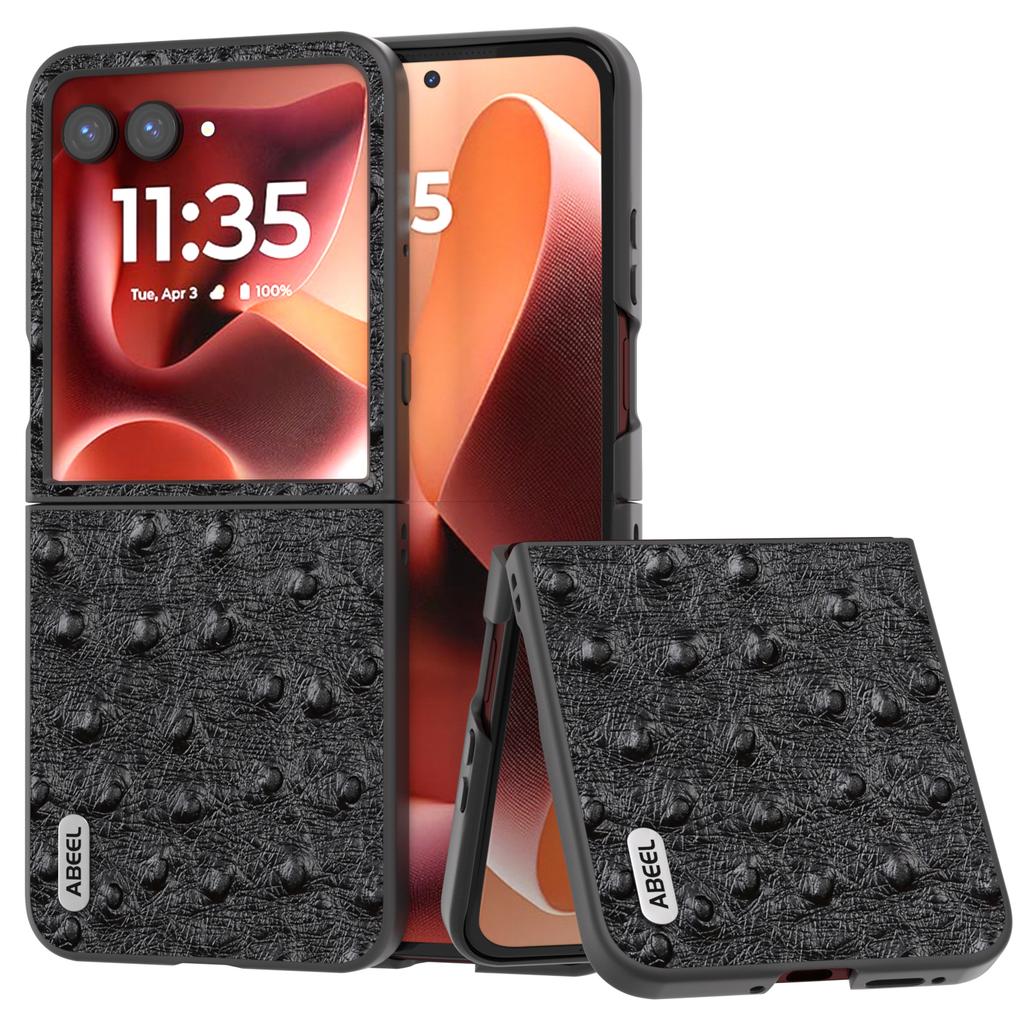 ABEEL For Motorola Razr 60 Ultra 5G Case Electroplating Ostrich Texture Genuine Cow Leather Back Cover