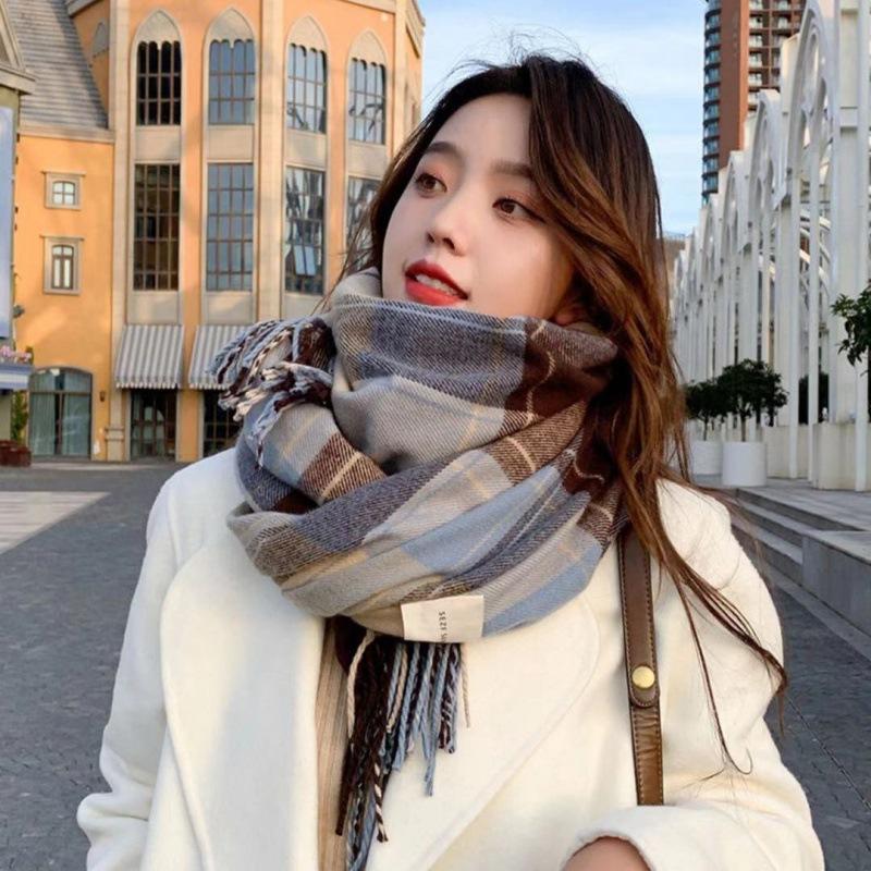 Scarf Women's Winter Christmas Imitation Cashmere Double Sided Red Plaid Scarf Scarf Shawl Thick Warm Green Student