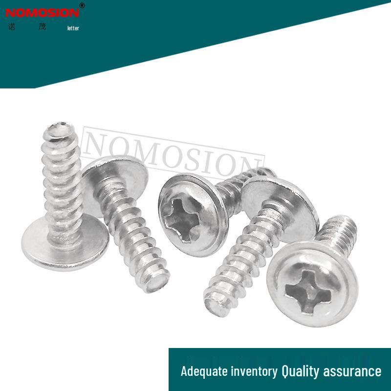 304 Stainless Steel Phillips Round Head Self-Tapping Screw with Washer, PWB Pan Head Flat Tail, PWB3*10-SS