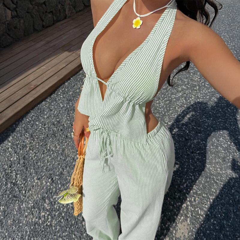2026 Summer New Vacation Striped Vest Casual Long Pants Women's Casual Suit