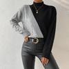 Women's Color Block Half-High Collar Cable Knit Sweater - Autumn/Winter European & American Loose Casual Style