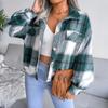 Women's  And Winter  Long-sleeved Woolen Casual Plaid Coat Jacket