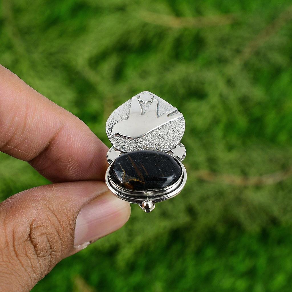 Anniversary Gift For Her Natural Nellite Promise Bird Adjustable Ring 925 Silver
