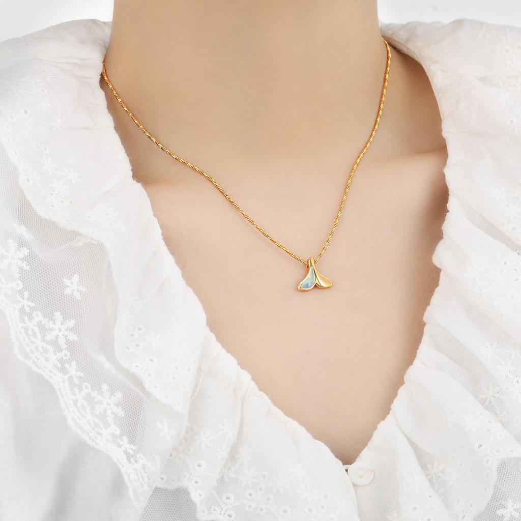 European-American Mermaid Tail Necklace: White Shell & Titanium Steel Pendant