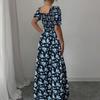 Ruffle Edge Dress Women Puff Sleeves Printed Slim Fit Spring Summer Size S-XXL