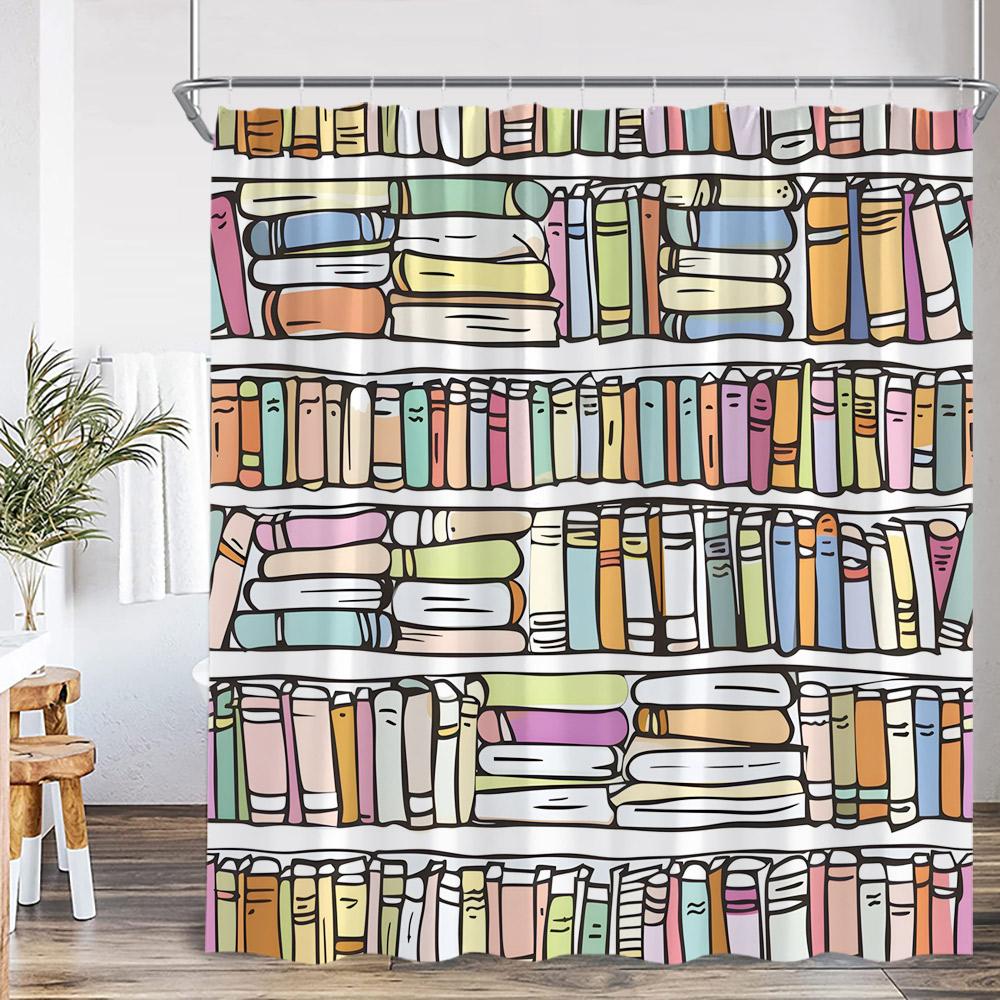 Vintage-Bücherregal-Duschvorhang, Bücherregal, Bücher, Retro-Arbeitszimmer, Badezimmerdekor, Zaubererzimmer, Polyester-Badewannenvorhang