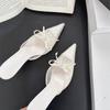 Fashion New Elegant Mesh Fabric Butterfly-knot Pointed Toe Slippers Women Sexy Thin Heels Party Prom Mule Shoes