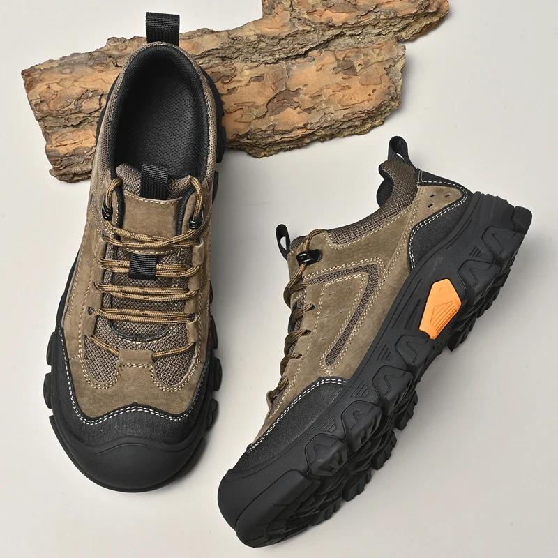 Fashion Autumn Antiskid Casual Leather Designer Shoes Hand Stitched Thick Bottom Mens Hiking Footwear Leisure Outdoor Walking Shoes