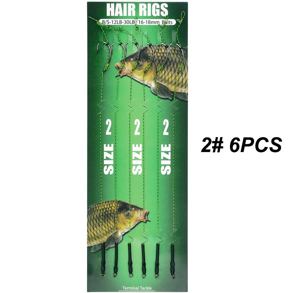 6Pcs Carp Fishing Hair Rigs With Curved Barbed Carp Hook Rolling Swivels and Braid Fishing Lines for Boilies Bait Stopper