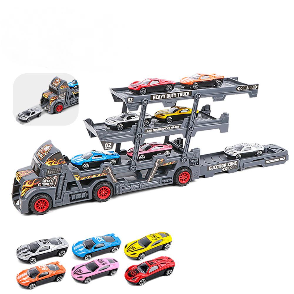Children's Folding Transport Truck Car Model Set Vehicles Trailer Three-Layer Ejection Railcar Boy's Catapult Rail Toys Boys