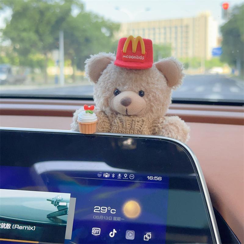 Car Interior Decor Accessories Plush Bear for Car Center Console Decoration cute Car Accessories for Auto Home Office Decor Gift